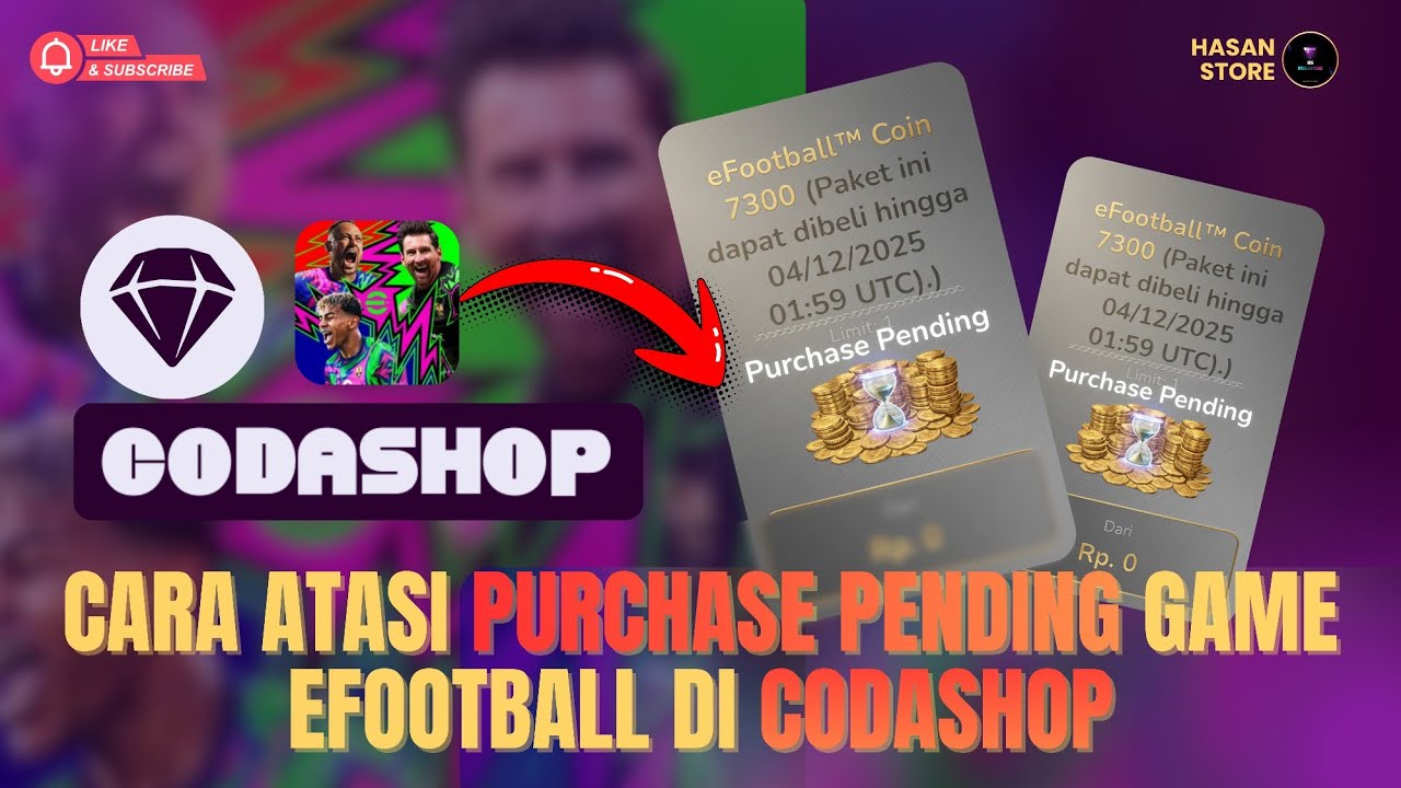 CARA ATASI PURCHASE PENDING EFOOTBALL DI CODASHOP || TUTORIAL ATASI PURCHASE PENDING