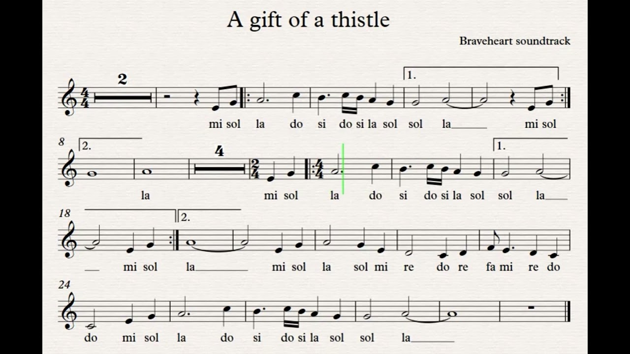 BRAVEHEART - A gift of a thistle - Spartito facile per flauto dolce