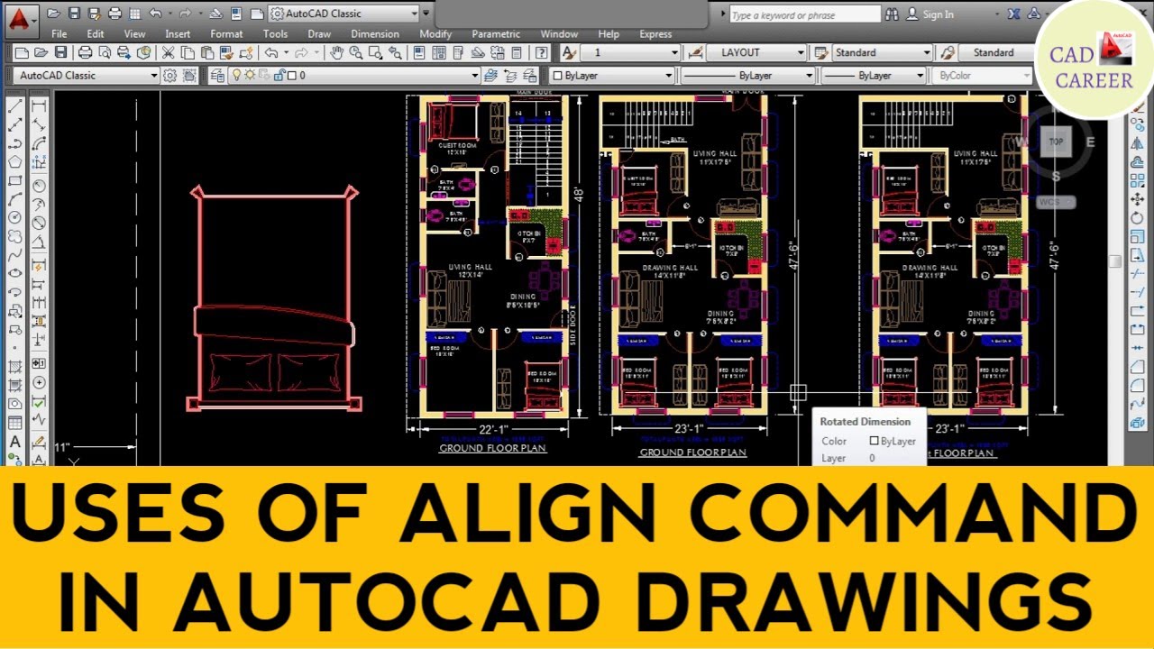 In AutoCAD What is ALIGN command | How to use ALIGN command in AutoCAD drawings | Autocad Alignment