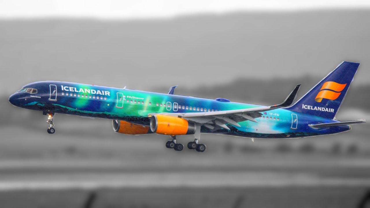 Icelandair Hekla Aurora Take-Off after Heavy Rain & Big A380 around the small planes at Glasgow