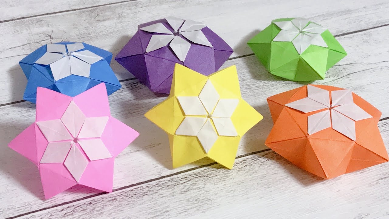 折り紙　星　立体的　一枚で作れます。How to make a 3D star with origami．Оригами трехмерная звезда　종이 접기 입체적인 별
