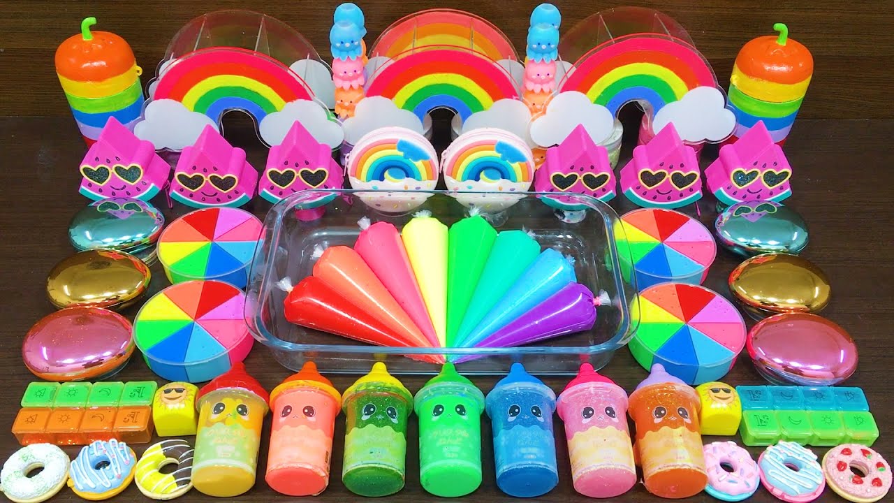 Mixing Random Things into GLOSSY Slime!! Series #105 Satisfying RAINBOW PIPING BAGS Video