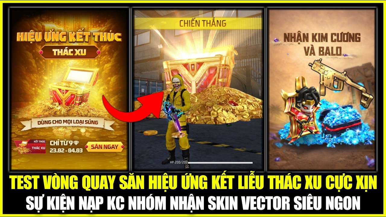 Test Vòng Quay Săn Hiệu Ứng Kết Liễu THÁC XU Xịn, Sự Kiện Nạp KC Nhóm Nhận Skin Vector | Free Fire