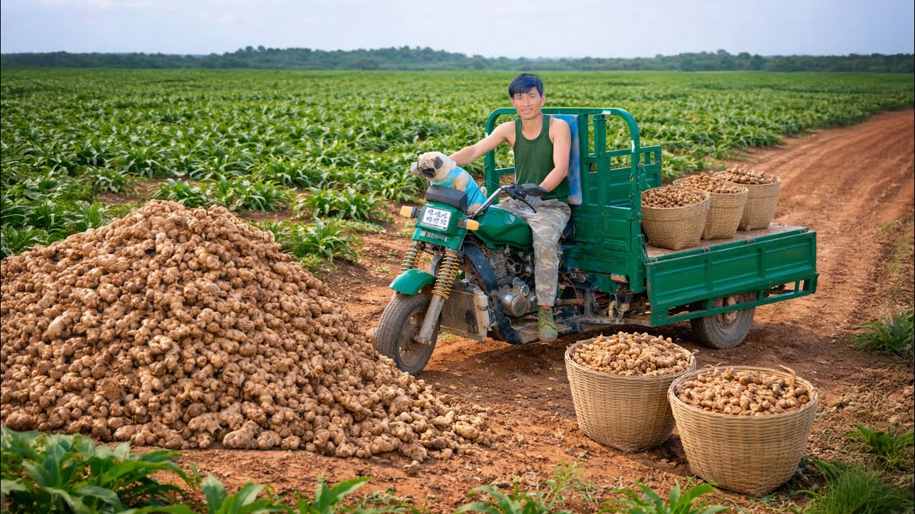 Harvest A Three-Wheeler Cart Of Ginger Sell At The Market –Farm Life Of A CEO After Leaving The City