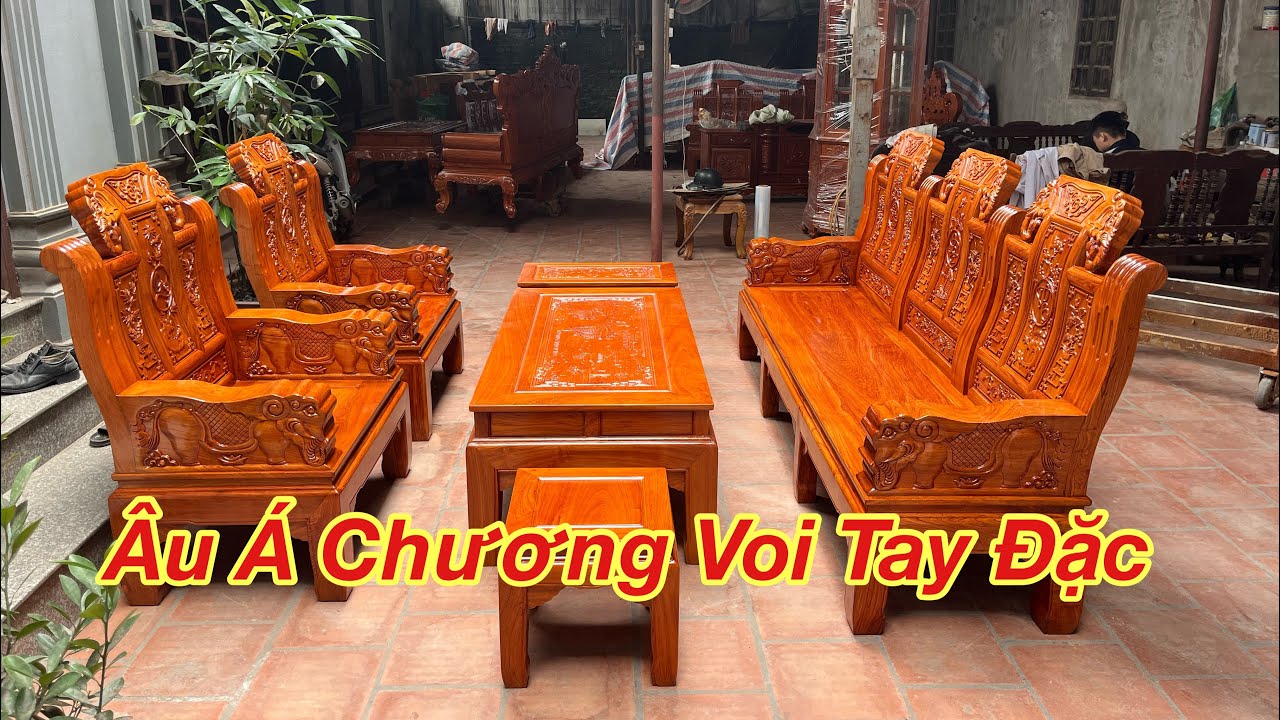 Bộ Bàn Ghế Âu Á Chương Voi Tay Đặc Gỗ Hương Đá Hoàn Thiện Phòng Khách Đẹp Chỉ 25.5Tr