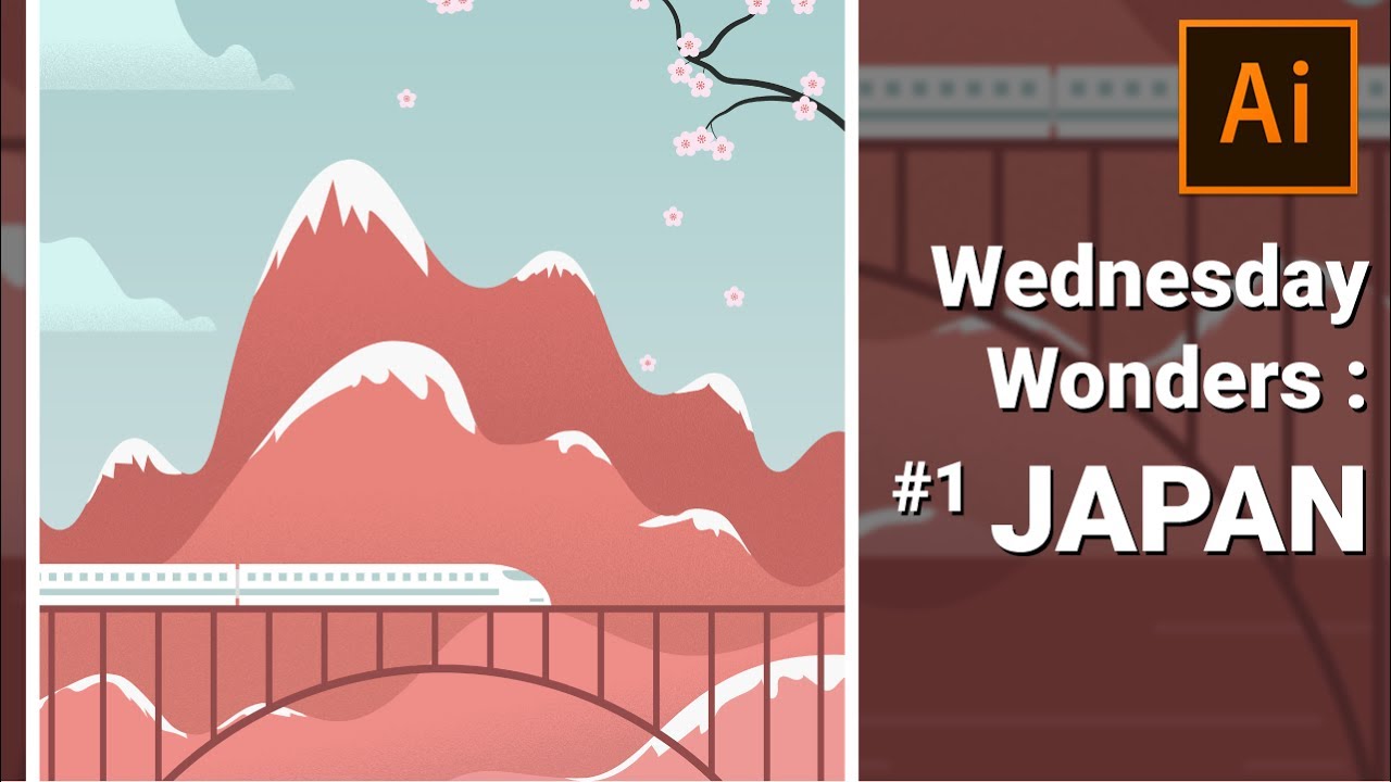 Japan Flat Minimal Landscape Illustration | Illustrator Tutorial | Wednesday Wonders #1: Japan