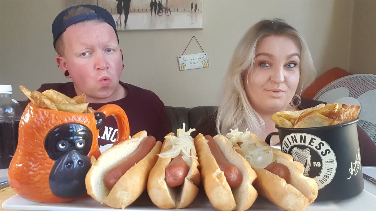 Huge hotdogs + homemade chips mukbang - 