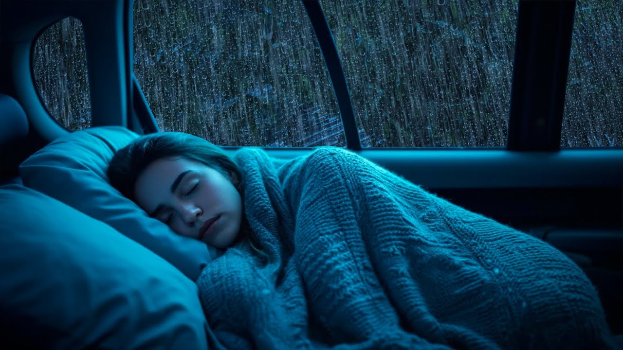 3 Hours ASMR 😴 Overnight in the car during Heavy Rain & Thunderstorms to Rest and Sleep, meditation