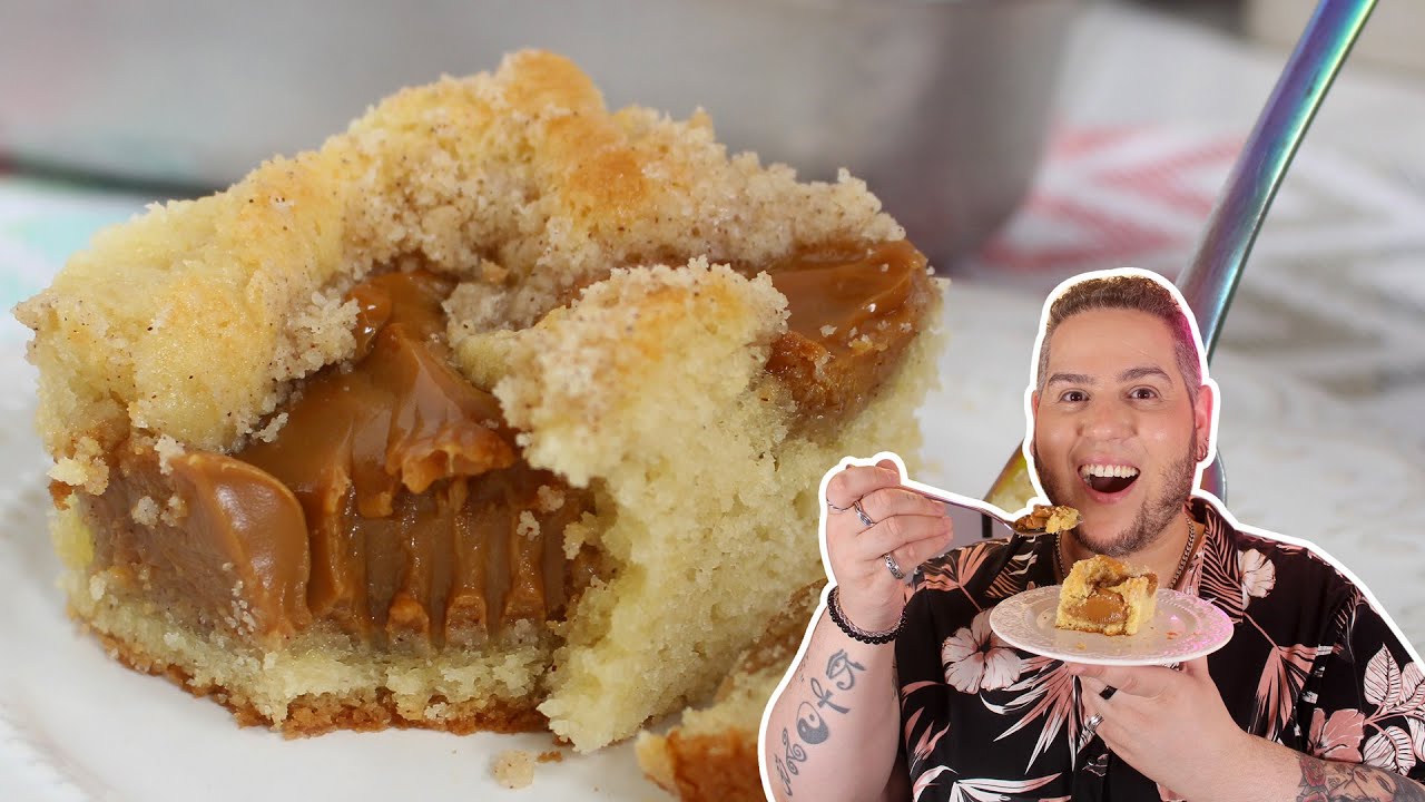 BOLO CUCA FOFINHO COM DOCE DE LEITE - RECEITAS QUE AMO