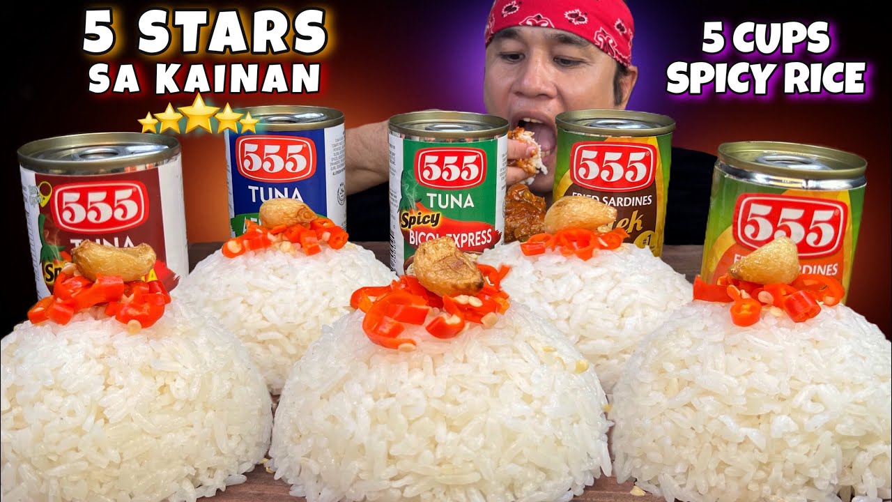 5 STARS SA KAINAN MUKBANG 5 Can of Sardines & 5 Spicy Cups of Rice PINOY MUKBANG