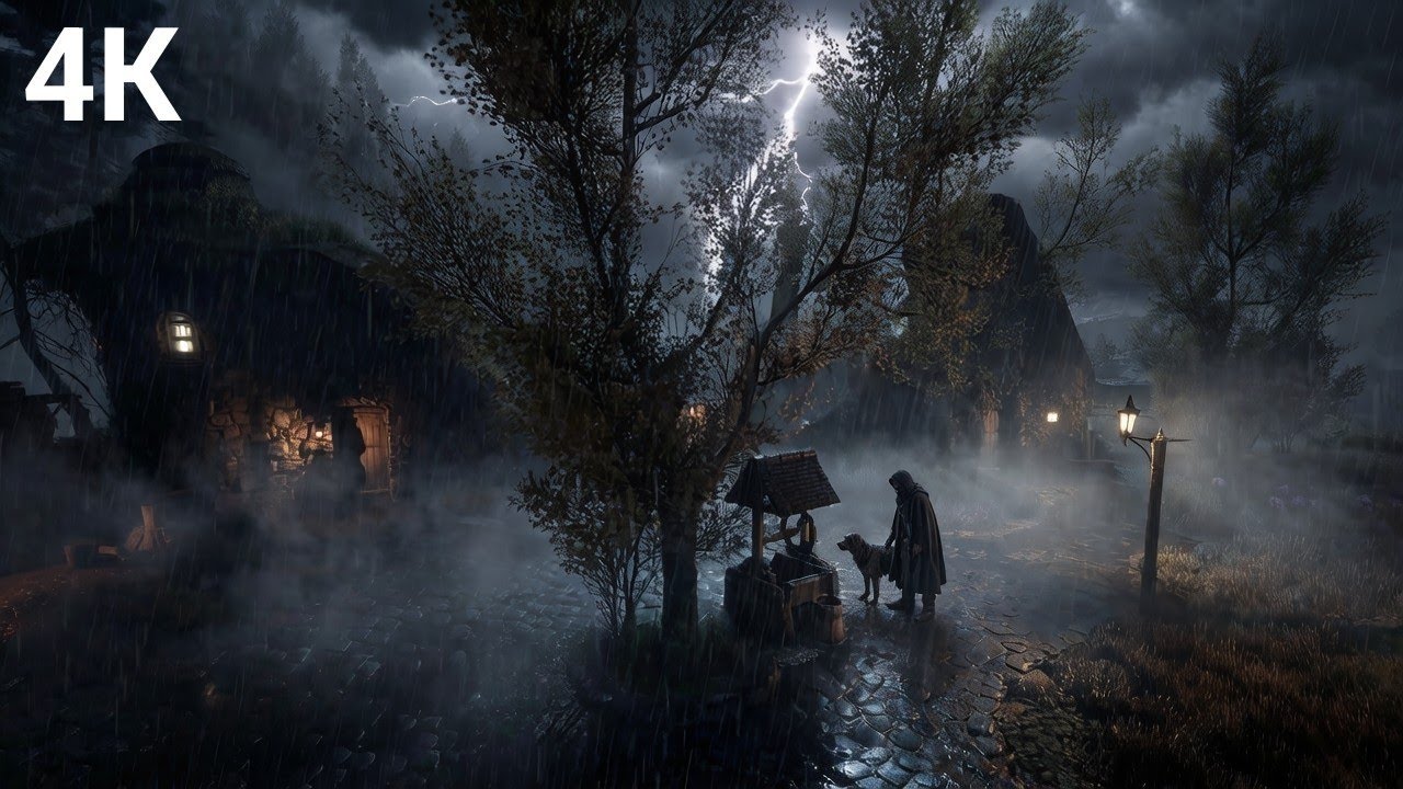 Gentle Rain on Foggy Village Streets + Distant Thunder 🌧️🌫️ 10 Hours Insomnia Cure