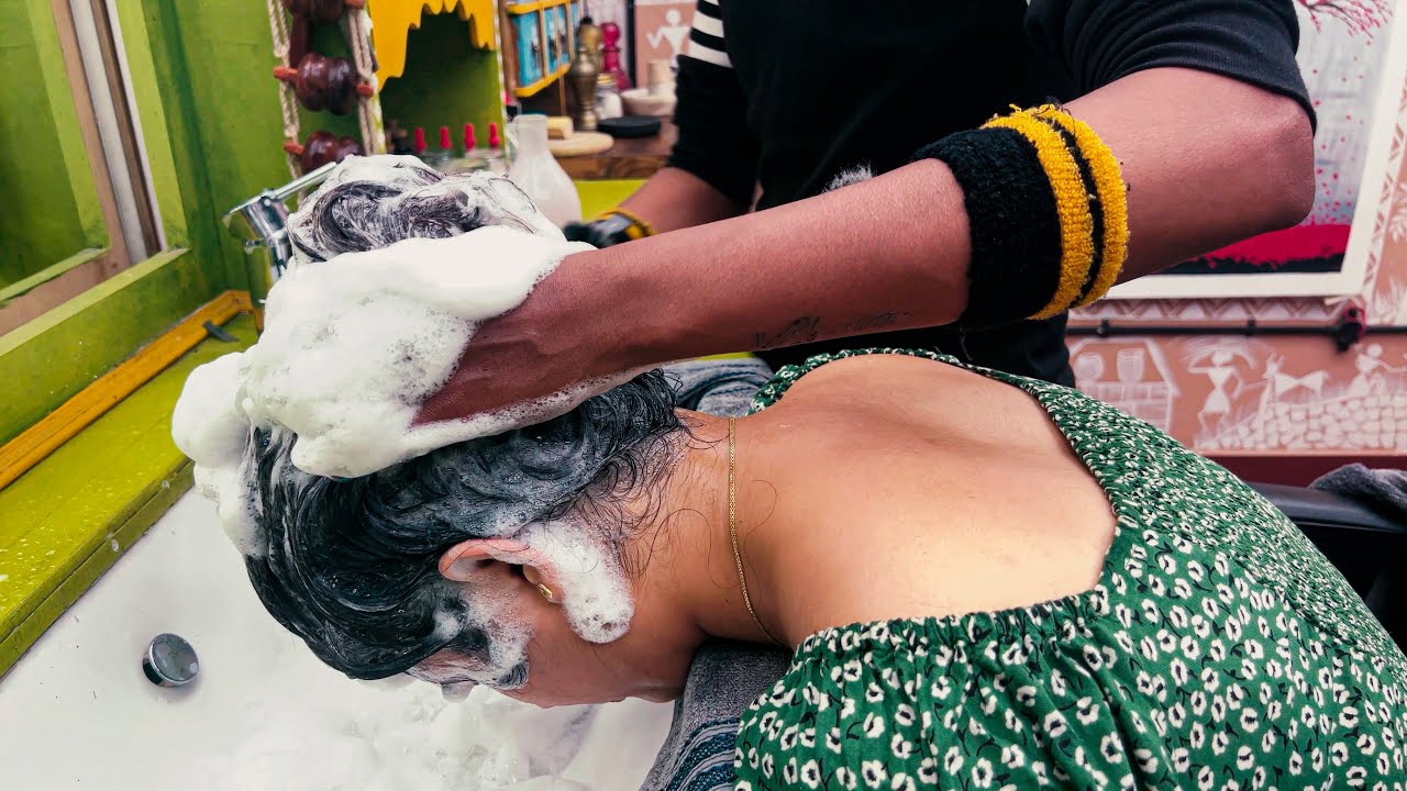 Relaxing Shampoo Hair Wash Head Massage & Moxa Massage ASMR | Indian Massage