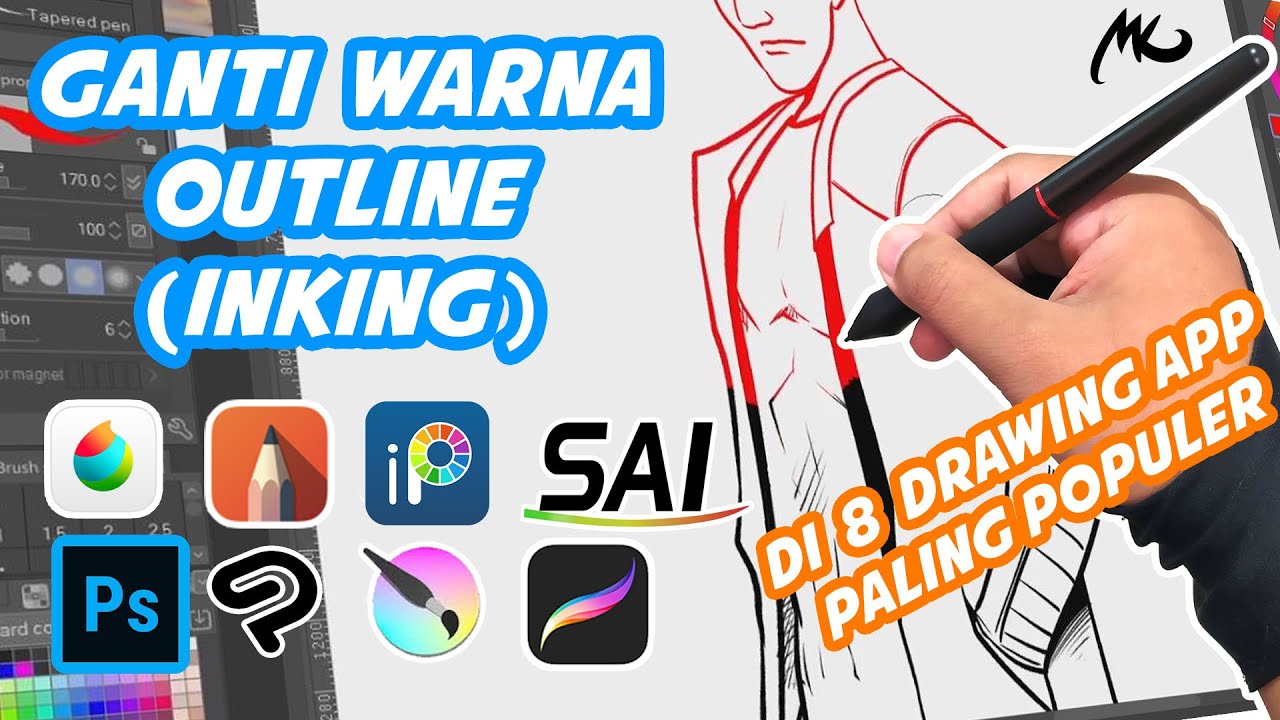 cara MERUBAH WARNA OUTLINE/INKING di 8 Aplikasi drawing