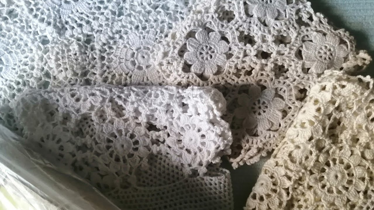 كروشية 🧶 خيط الغزل /المنجد/الصيادي وجمال شغل المفارش به 🥰🌸crochet yarn 🧶🧵