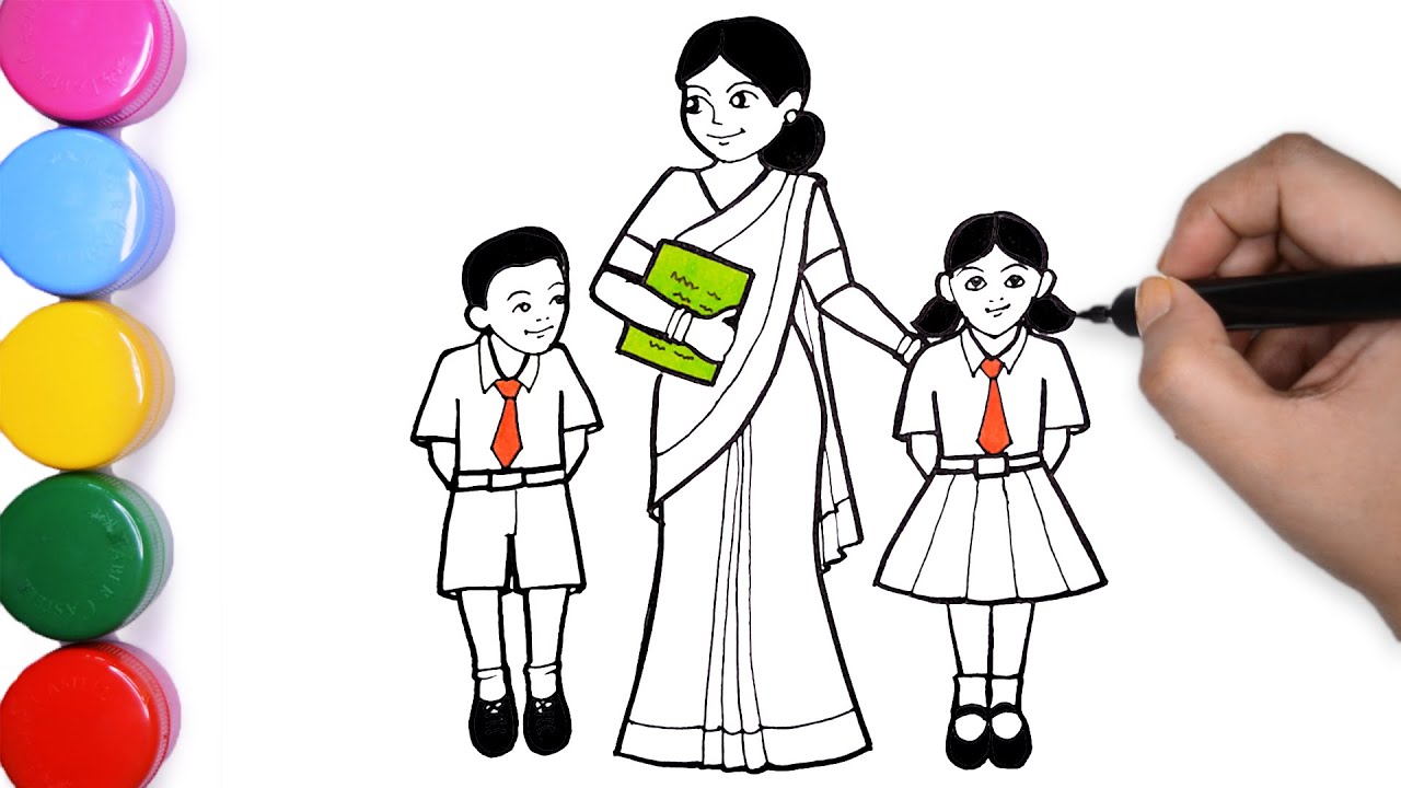 How to Draw Teacher, Teacher's Day Special, Students Painting, Learn to Draw Teacher Student
