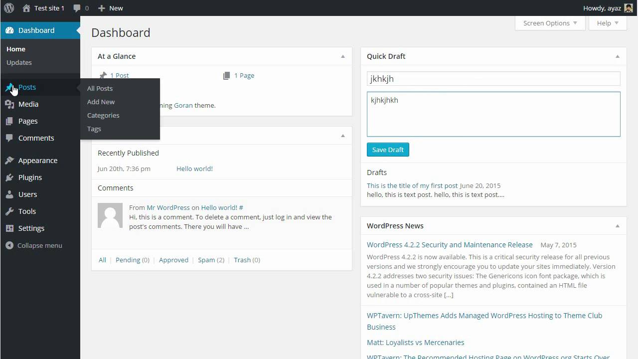 WordPress Dashboard - How to Create Website Using WordPress
