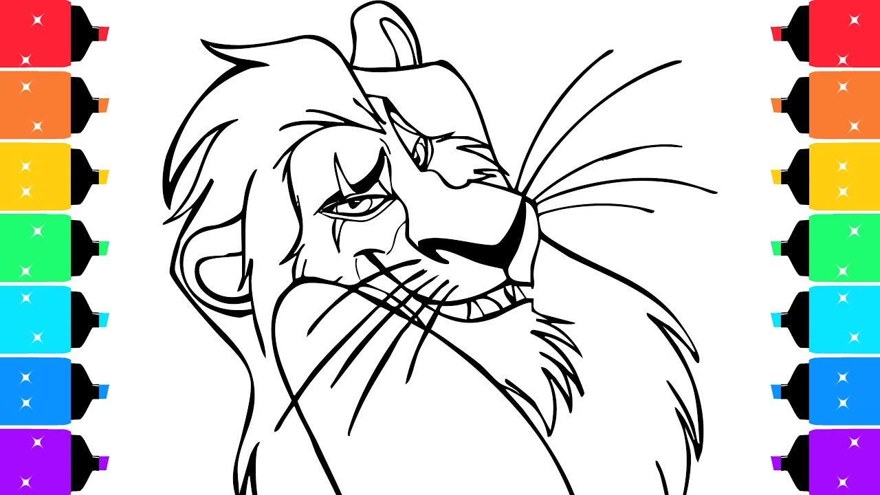 Coloring The Lion King Smiley Scar Coloring Pages | Markers