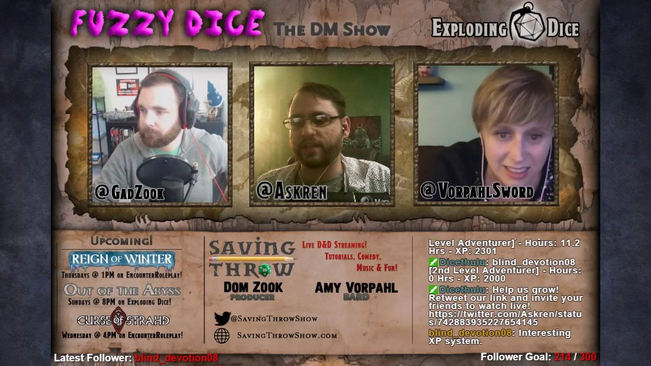 FUZZY DICE: The DM Show - Special Guests; Dom Zook & Amy Vorpahl from SavingThrowShow!