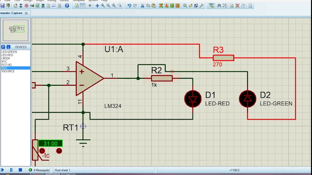 Accurate Room Temperature Controller Project using LM324 and NTC thermistor on proteus.