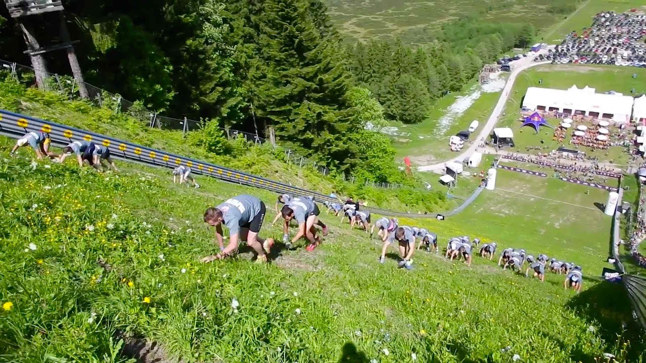 Mountain running up steep ski jump - Red Bull 400 Kulm 2014