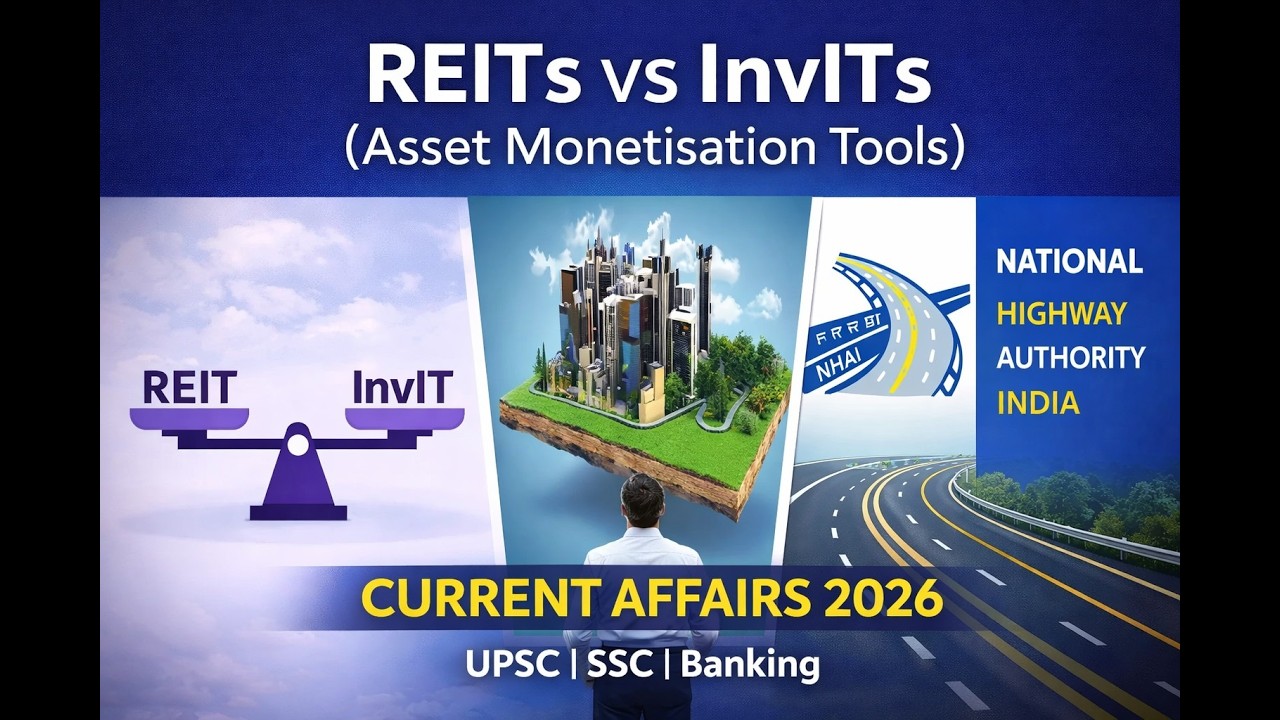 REITs vs InvITs Explained  Asset Monetisation Tools  Current Affairs 2026  UPSC  SSC  Banking