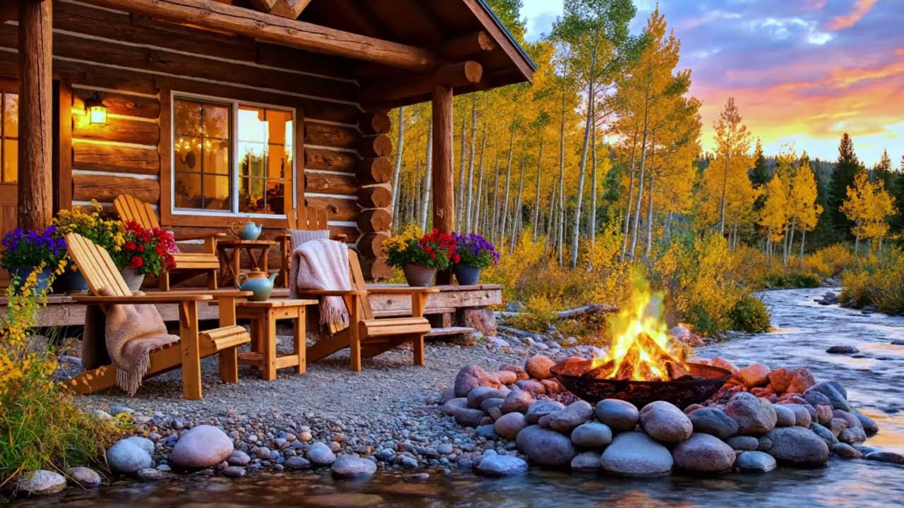 Peaceful Forest Cabin Ambience 🔥 Relaxing Campfire and River Flow for Deep Sleep