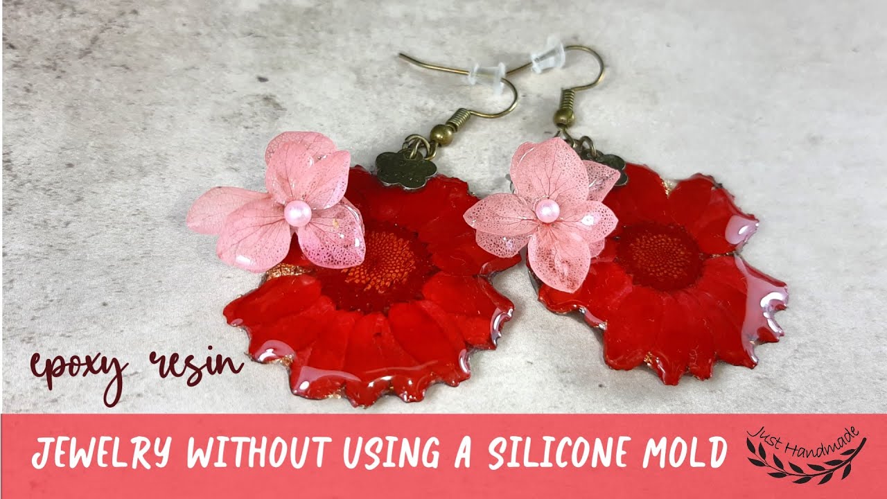 ~JustHandmade~ Epoxy resin jewelry without using a silicone mold - tutorial / DIY floral earrings