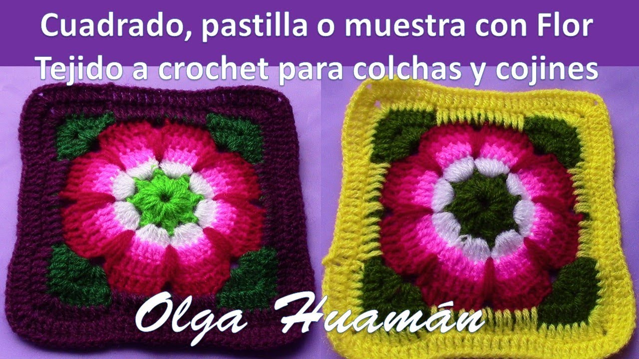Cuadrado Flor a crochet para colchas y cubrecamas TEJIDOS OLGA HUAMAN