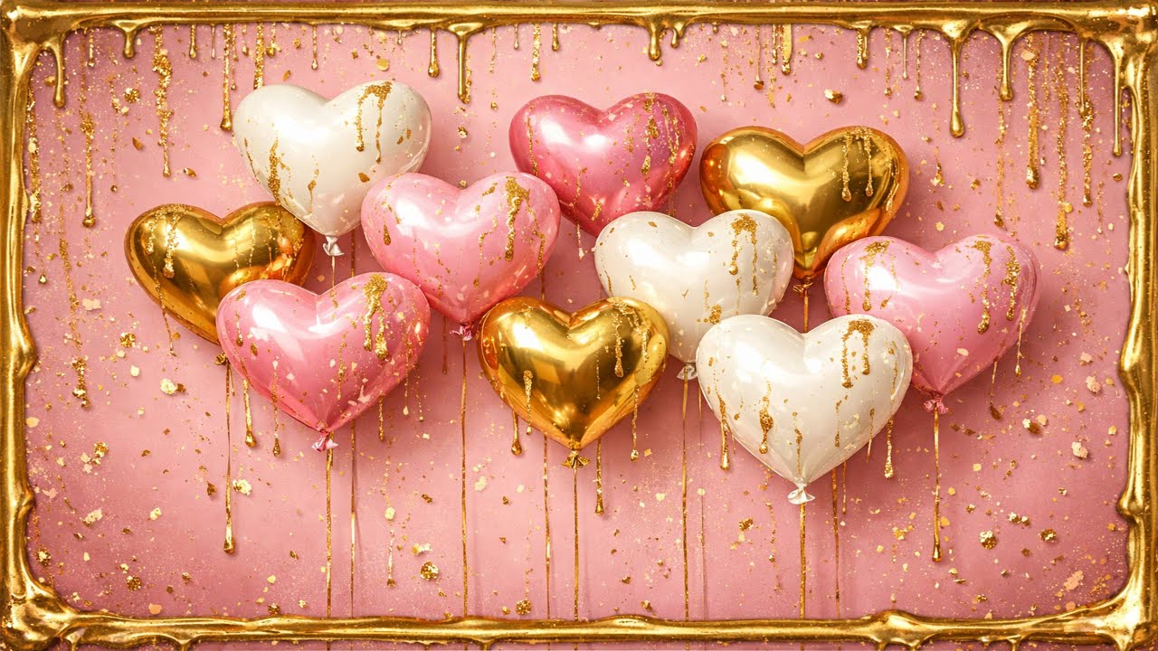 💗 Dripping Hearts Luxury Pink Valentine Ambience | 4K Framed TV Screensaver