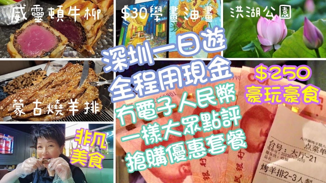 只用現金去深圳玩攻略💸｜😲$128威靈頓牛排+鵝肝｜大芬油畫村🎨$30學畫梵高｜洪湖公園賞荷花🪷｜大眾點評-優惠搶購教學｜食內蒙古大羊排🐑｜全日只需$250⭐｜深圳好去處2023👨‍👩‍👧‍👦