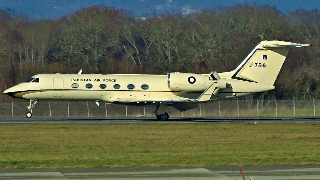 [FullHD] Pakistan Air Force Gulfstream G450 landing & takeoff at Geneva/GVA/LSGG