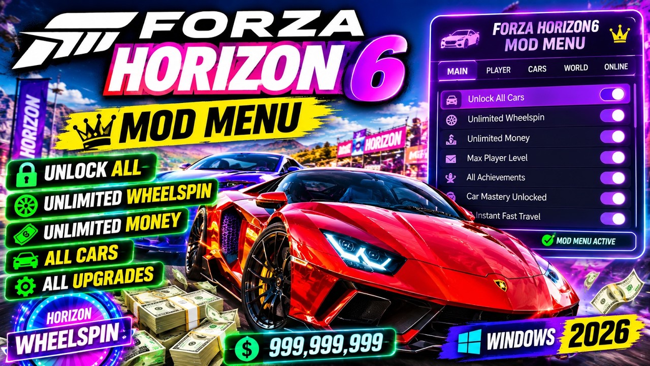 Forza Horizon 6 Cheats 2026 | FH6 Mod Menu &ndash; Unlock All + Unlimited Wheelspins