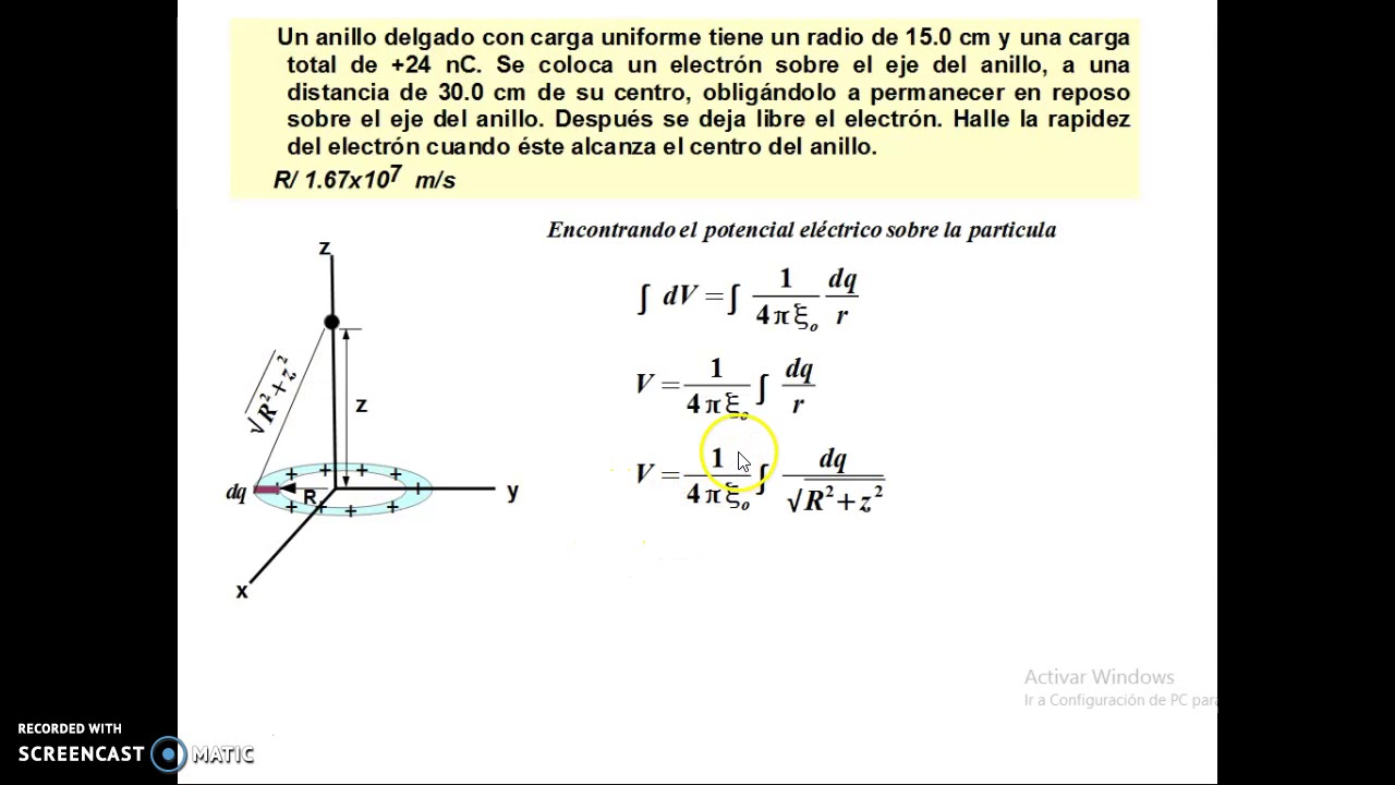 EJEMPLO 1 POTENCIAL ELECTRICO ANILLO CARGADO  Y MOVI. ELECTR