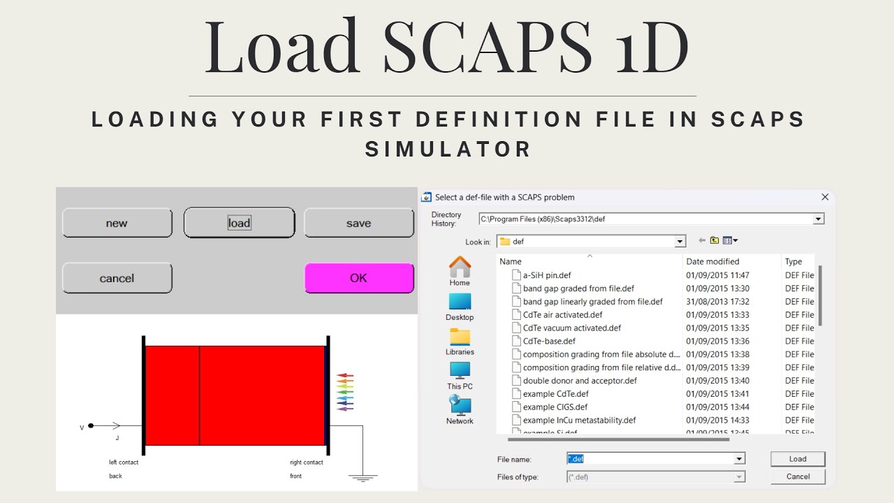 03. Load a Definition File to SCAPS 1D Solar Cell Simulator