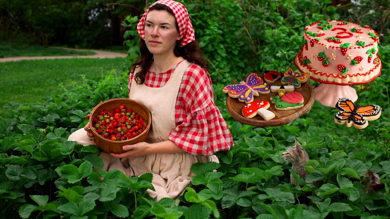 Выпекаем клубничный торт со свежими садовыми ягодами 🍓