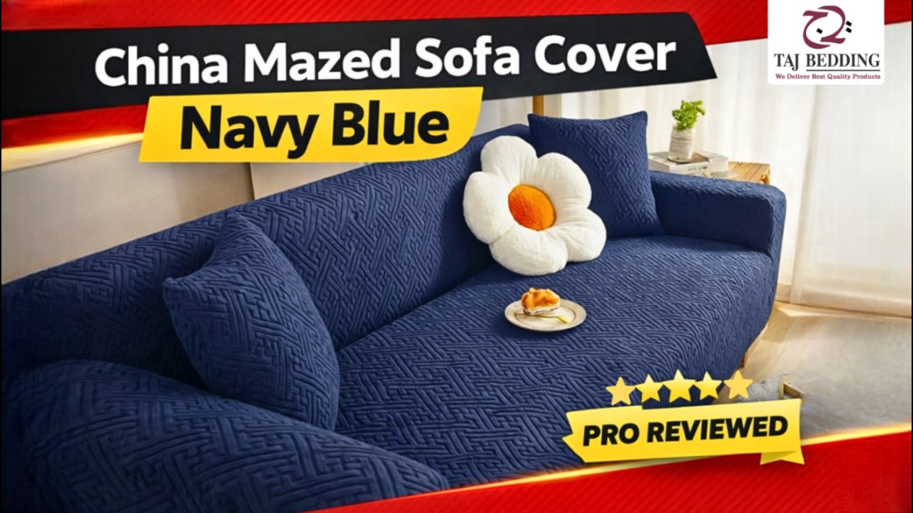 Sofa Cover | Navy Blue China Mazed Sofa Cover Design–Easy Installation & Online Shopping