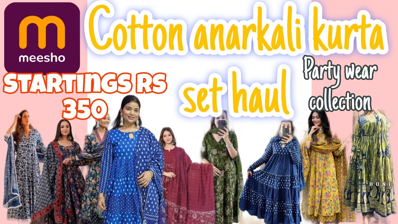 Meesho anarkali cotton kurta set haul // meesho party wear cotton suit set haul // pure cotton suit