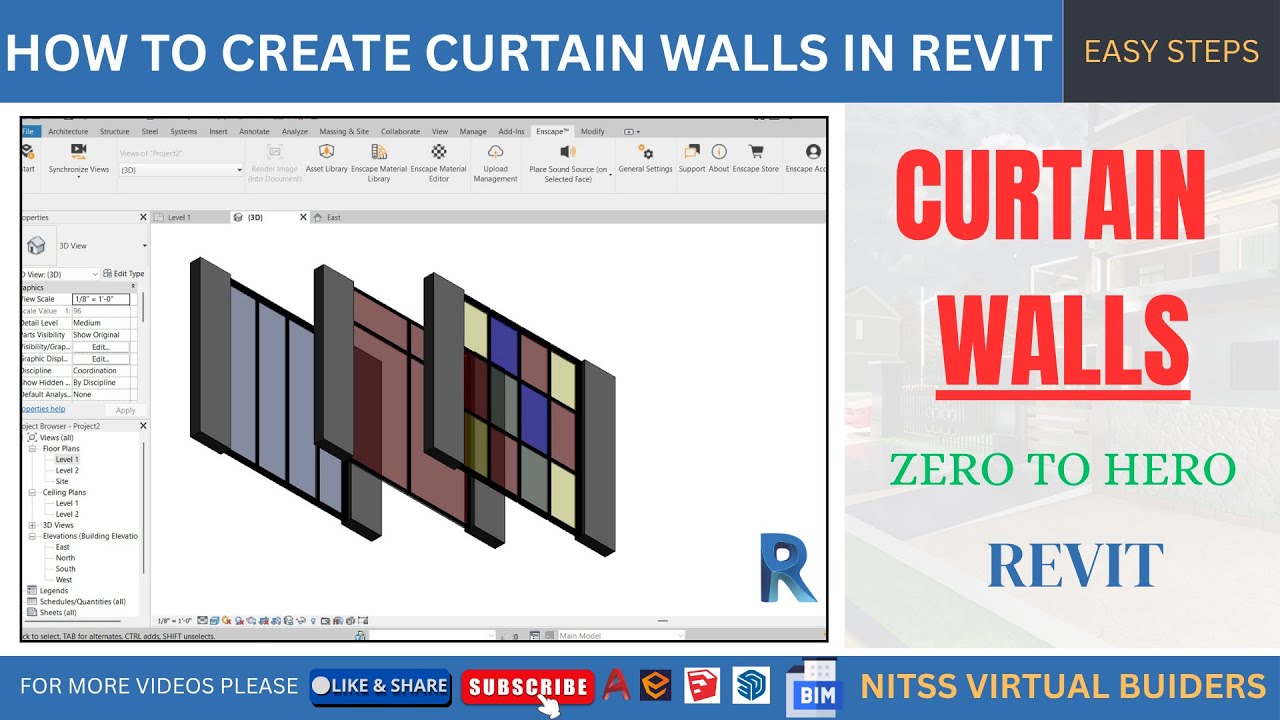 HOW TO CREATE CURTAIN WALLS IN REVIT | BIM MODEL#bim#nitssvirtualbuilders #revittutorial #trending