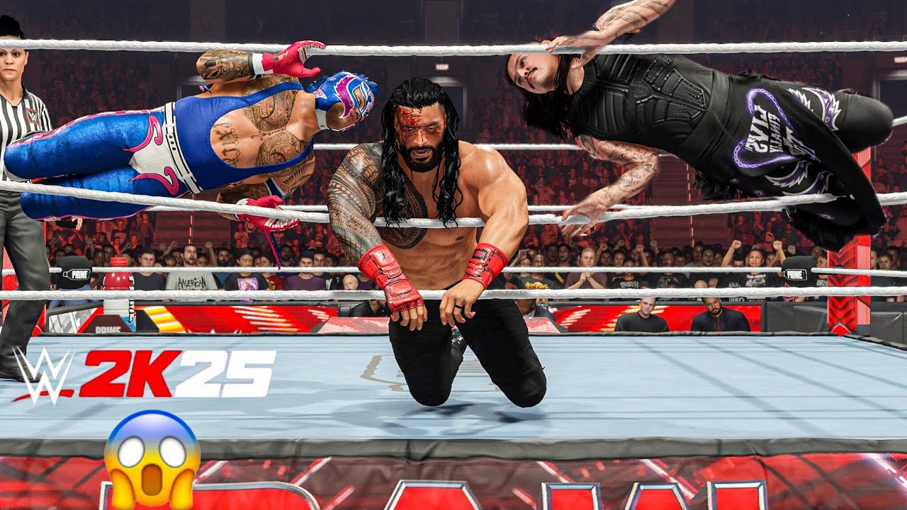 WWE 2K25 - Рей Мистерио и Доминик Мистерио уничтожают Романа Рейнса на Raw | Геймплей