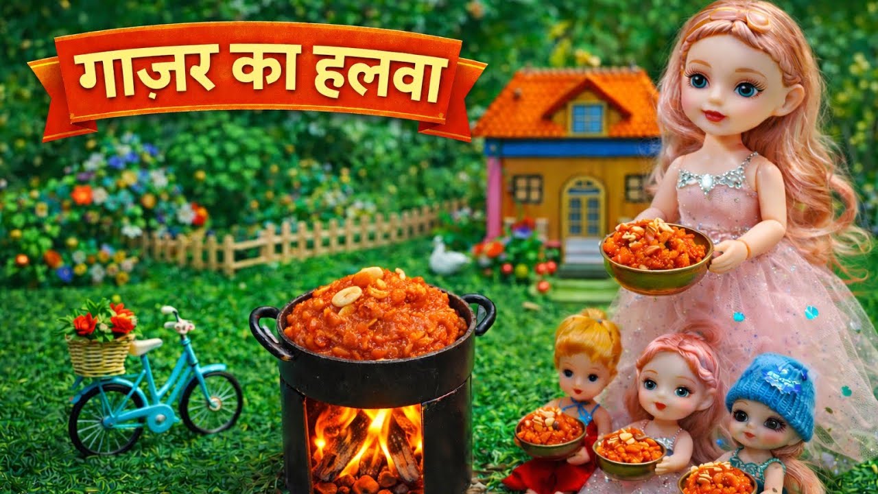 मिनीएचर गाजर का हलवा | जलते चूल्हे पर बना असली जैसा हलवा | गुड़िया घर रसोई