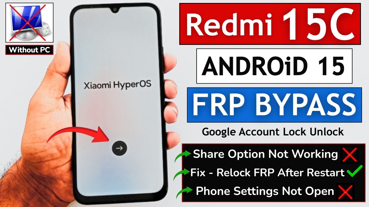 Redmi 15c Android 15 Frp Bypass (HyperOs 2.0) Without PC - Share Not Working | Redmi 15c FRP Unlock