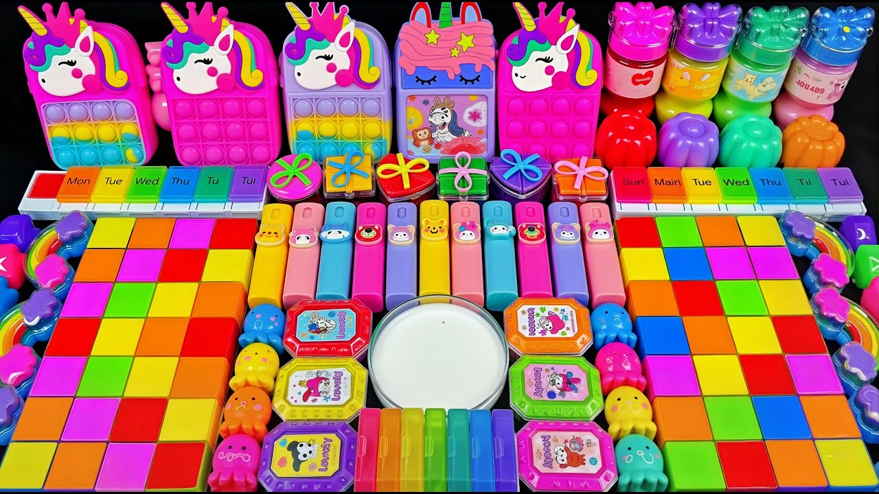 🌈 مزج السلايم المريح ASMR 🌈🦄 يونيكورن قوس قزح ماي ليتل بوني ضد السلايم اللامع | مزج عشوائي للسلايم