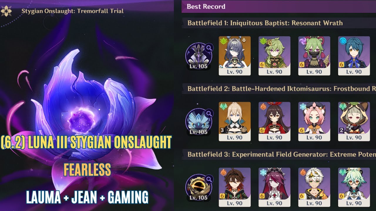 Lauma Hyperbloom + Jean Fall Damage + Gaming Melt | Stygian Onslaught 6.2 Fearless