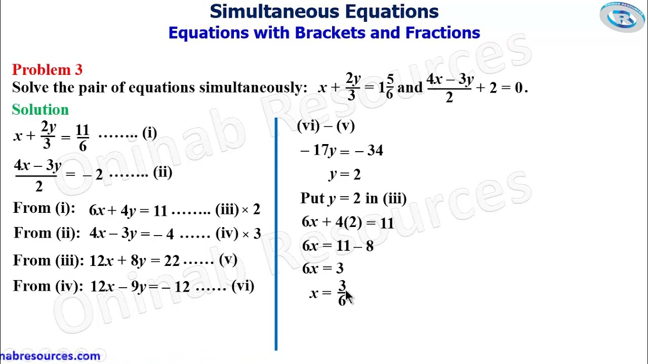 Simultaneous Equations with Brackets and Fractions