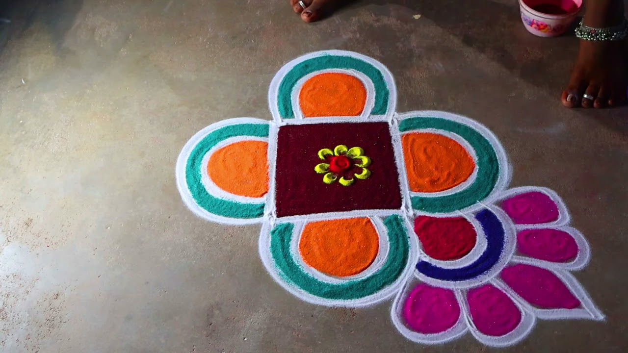 Thai madham 🌻 special flower rangoli kolam🌻 simple kolangal 🌻pandaga muggulu 🌻#kanishcreatives