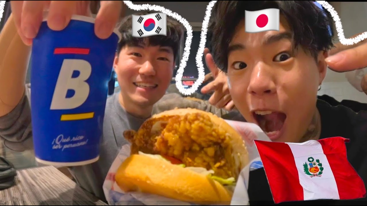 JAPONES probando comida r&aacute;pida de PERU en MIRAFLORES LIMA