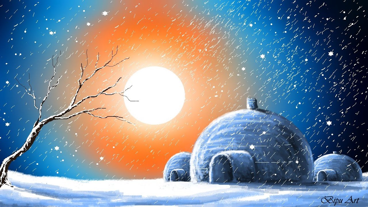 Igloo House Scenery Drawing on Ms Paint| Ms Paint Drawing |paint in computer|How to draw in Ms Paint