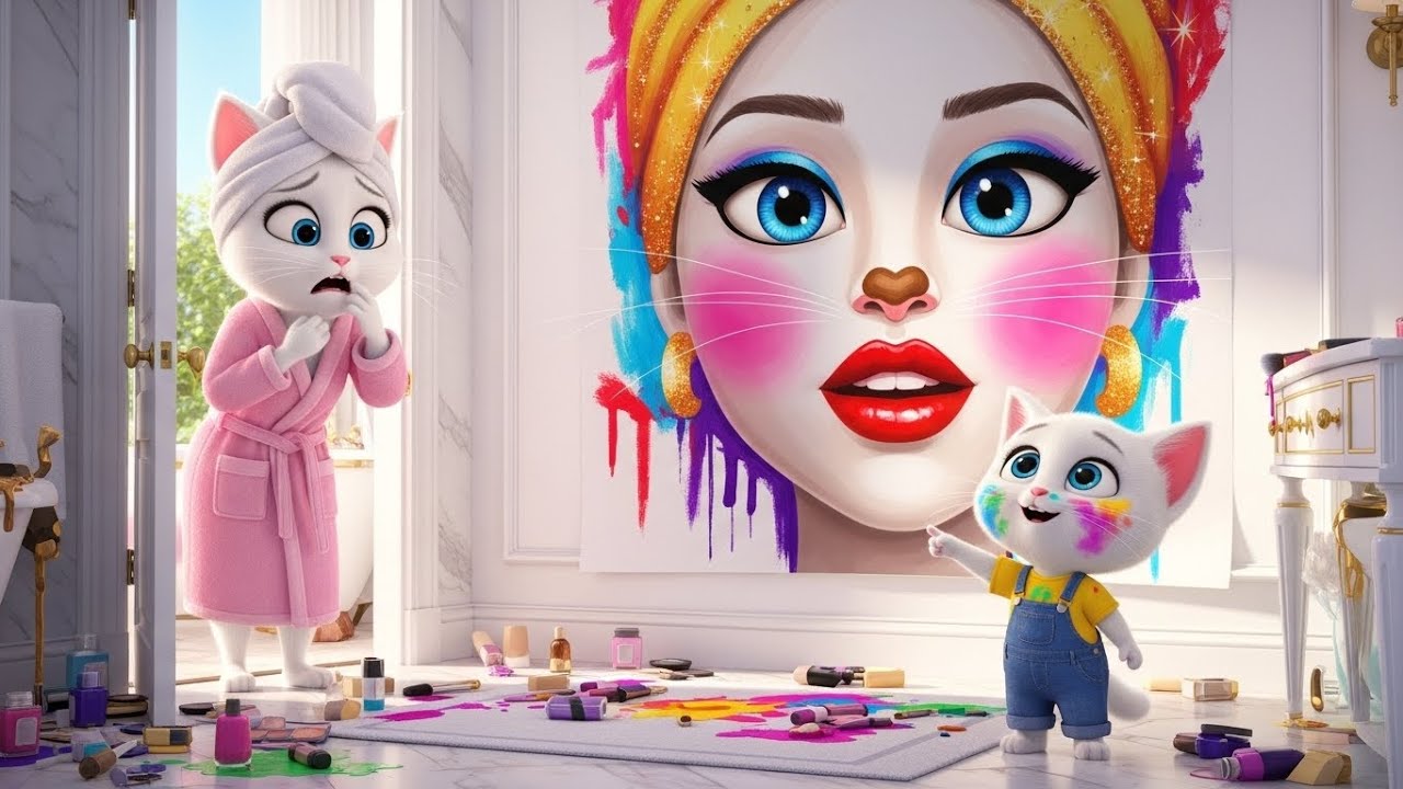 Little Cat Ruined Mom’s Expensive Makeup 💄 To Paint A Picture 🎨 Wait For The Masterpiece 🖼️