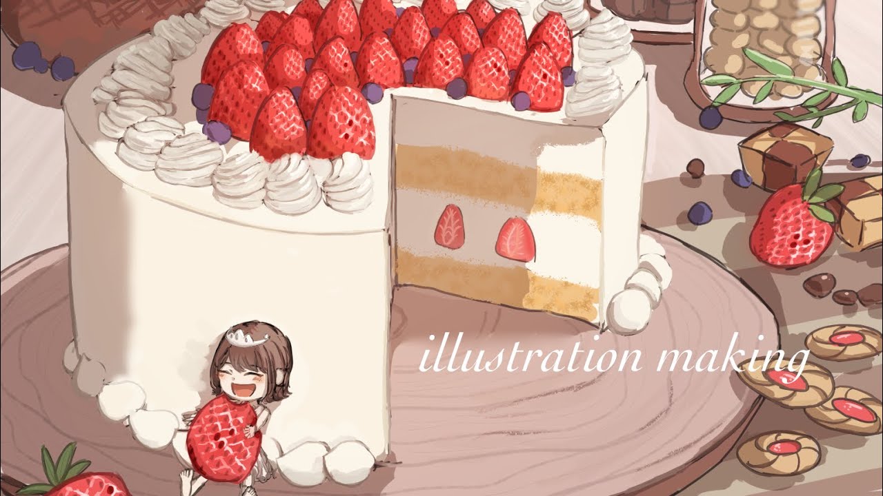 イラストメイキング🍰🍓🍪 #イラスト #イラストメイキング#illustration 