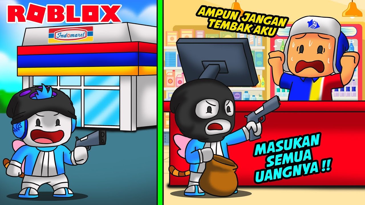 KASIHAN MOCIL JADI PENJAGA INDOMARET DI RAMPOK BABY DEL YANG JAHAT DI ROBLOX!!!